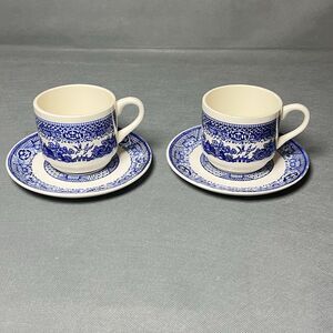 Churchill Staffordshire England Blue Willow Porcelain Tea Cup and Saucer Set